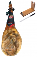 Zertifizierter Pata Negra Schinken (Vorderschinken) aus Wildpflanzenmast Revisan + Schinkenhalter + Messer